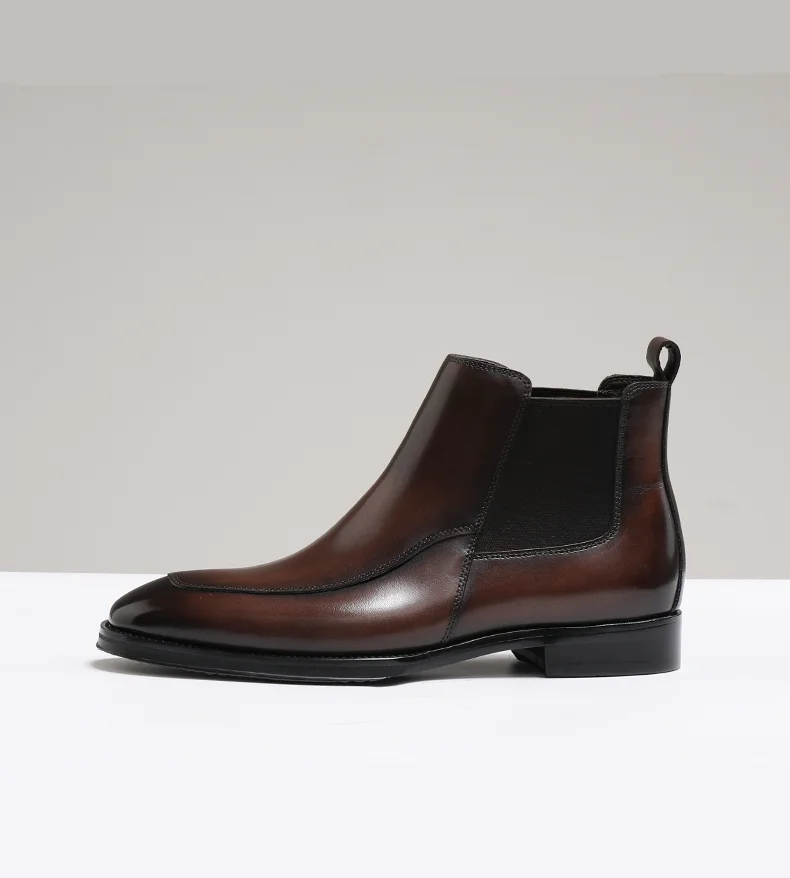 Britische Chelsea-Stiefel für Herbst und Winter, kurze Stiefel mit quadratischer Spitze, Oberschicht aus Rindsleder, formelle High-Top-Lederstiefel für Herren – Detail 3