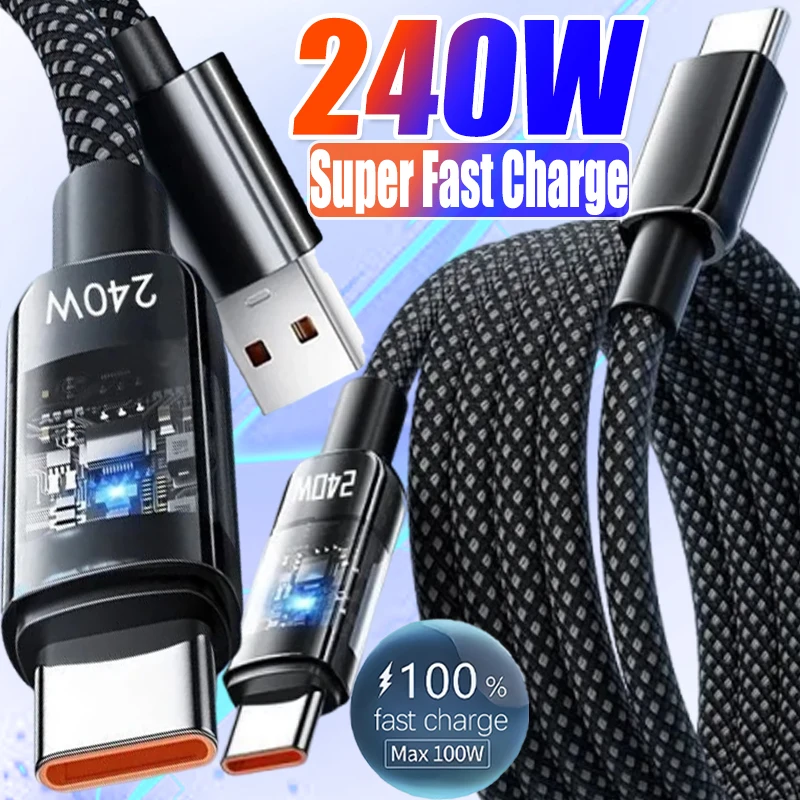 240W USB Type-C Nylon Fast Charging Cable with LED Display
