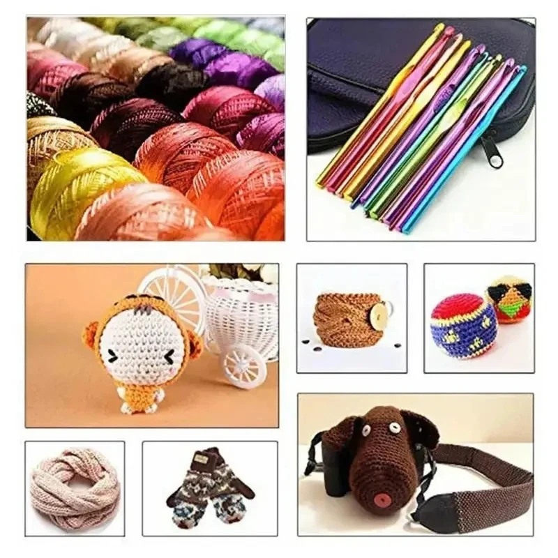 100pcs Crochet Hooks Set Full Set Knitting Needles Hook Knit Gauge Scissors  Stitch Holders DIY Sewing Needles Kit With Bag