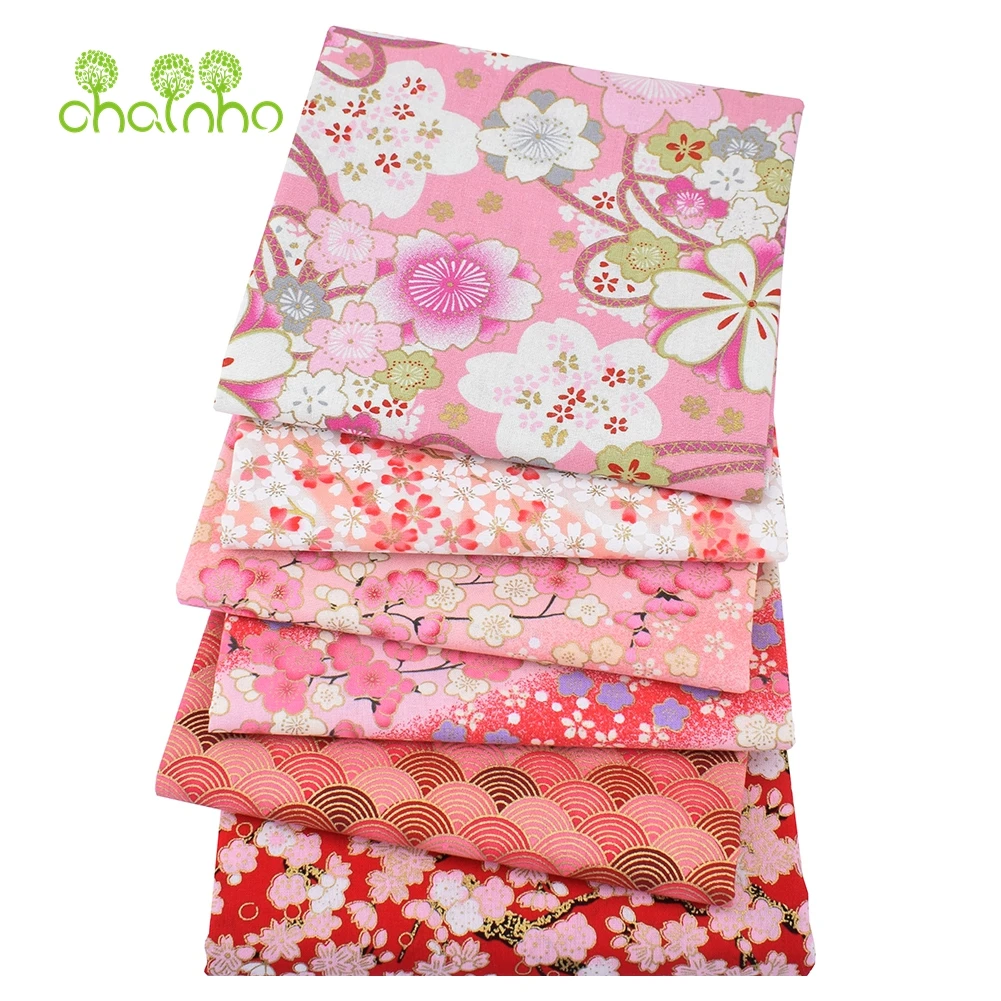 Chainho,Printed Plain Weave Cotton Fabric,DIY Quilting Sewing Material,Patchwork Cloth,Pink Floral Series Textile,20x25cm,15CD32