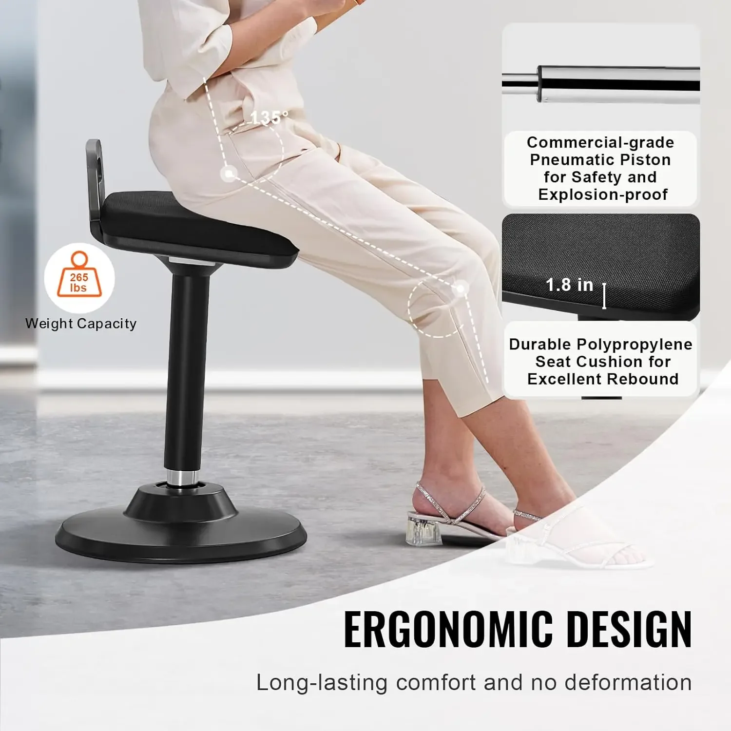 Active Chair with Handle, Height-Adjustable (24.6-34.4") Wobble Chair Made of Elastic Fabric & 45 mm Foam 5
