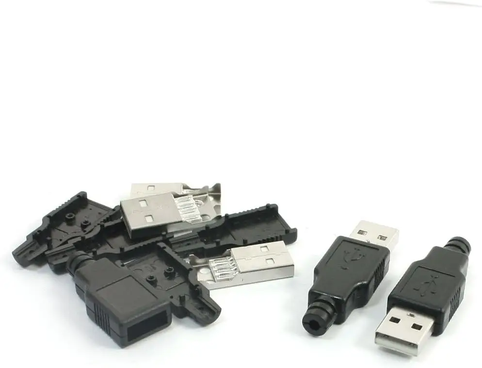 

5Pcs 4Pins USB A Type Male Connector w Black Plastic Case