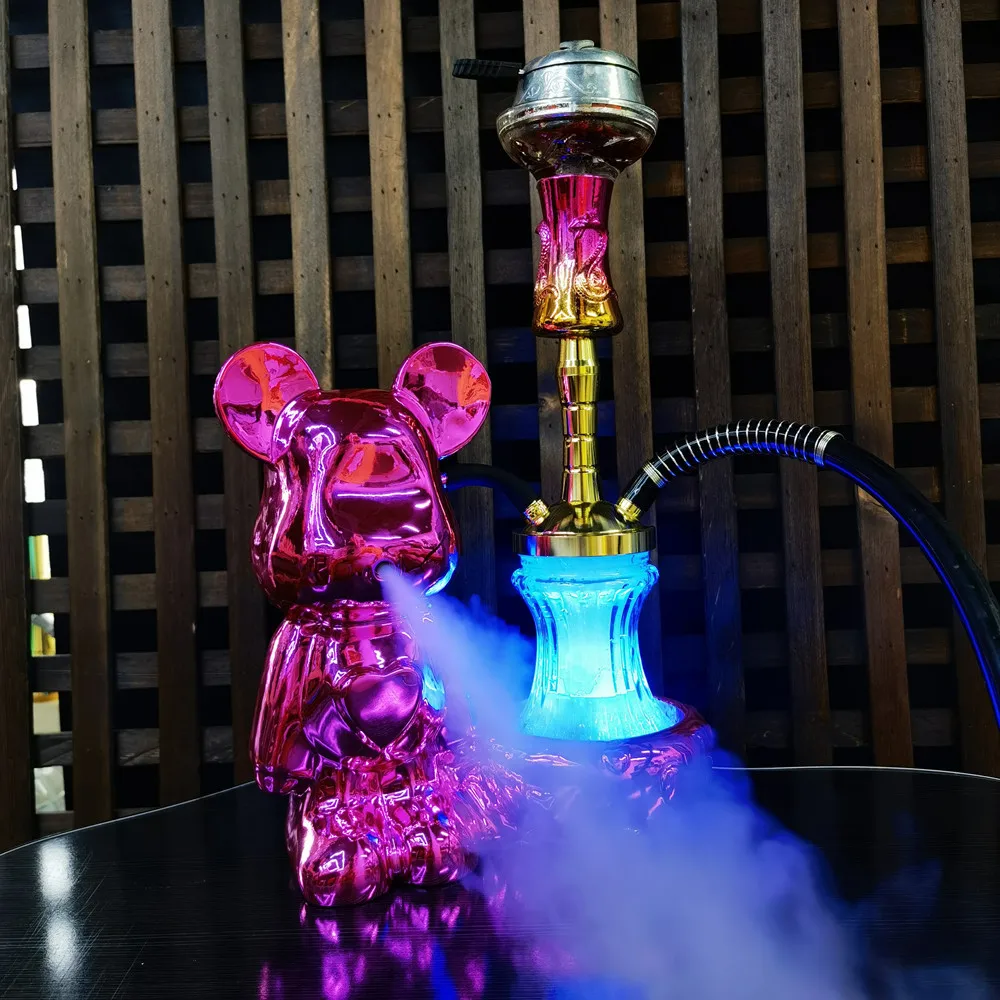 Lovely Bear Shape Single Pipe Shisha Resin Craft Bar Hookah Middle East Arabian Shisha Smoking Accessories Hoka Gift Decoration