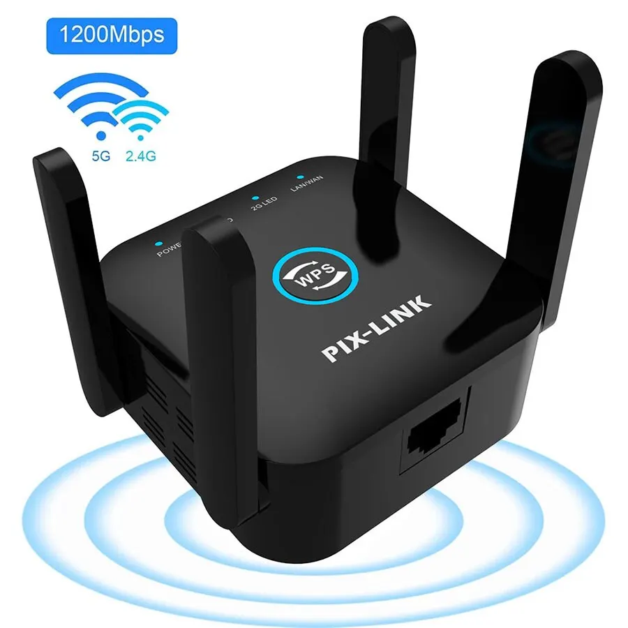 Repetidor WiFi AC1200 De Largo Alcance (1200Mbps) – Extensor De Doble Banda 2.4/5GHz Con 4 Antenas Y 2 Puertos Ethernet