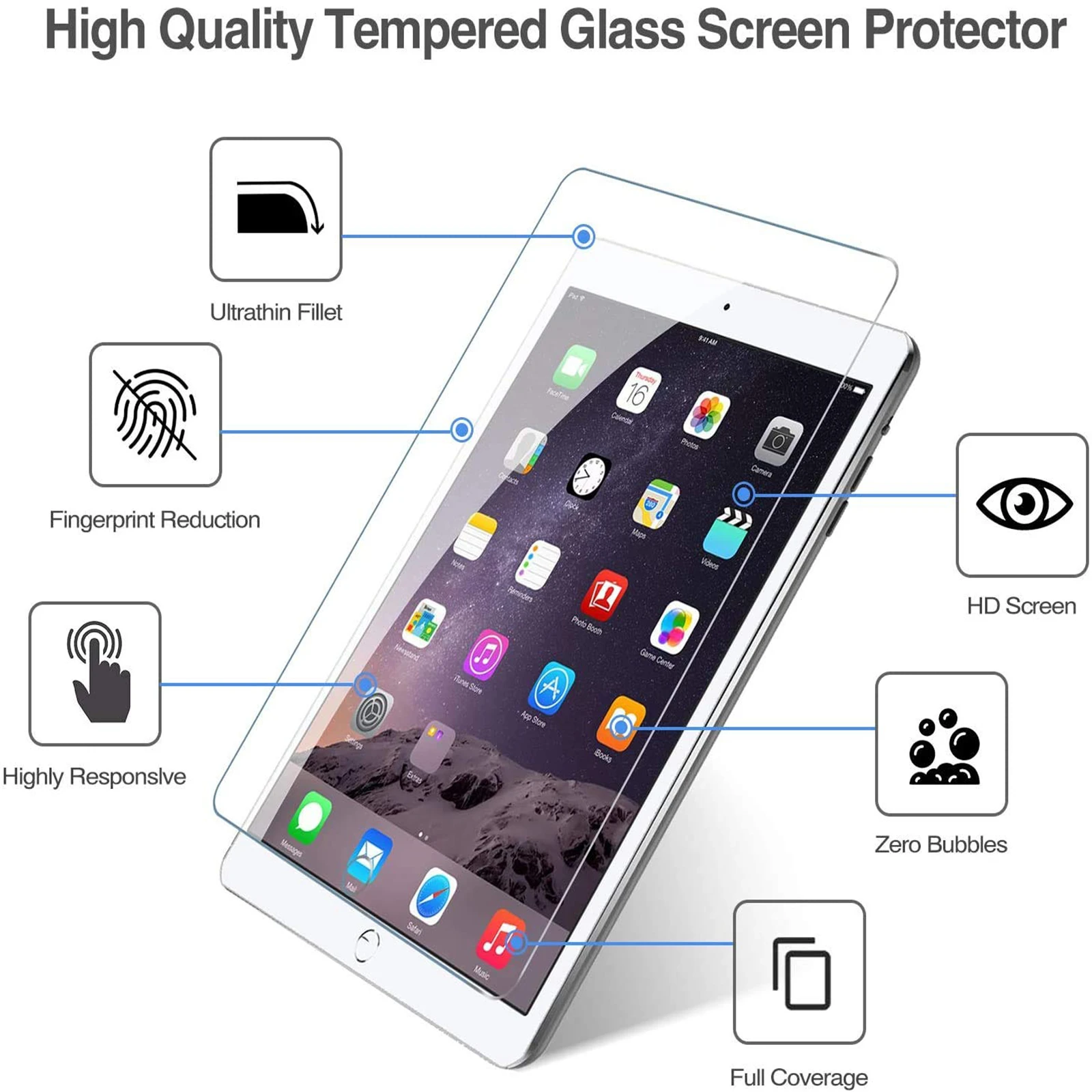 Tempered Glass for iPad Mini 1/ Mini 2/Mini 3 (A1432 A1454 A1455 A1489 A1490 A1491 A1599 A1600) Screen Protector Protective Film 4