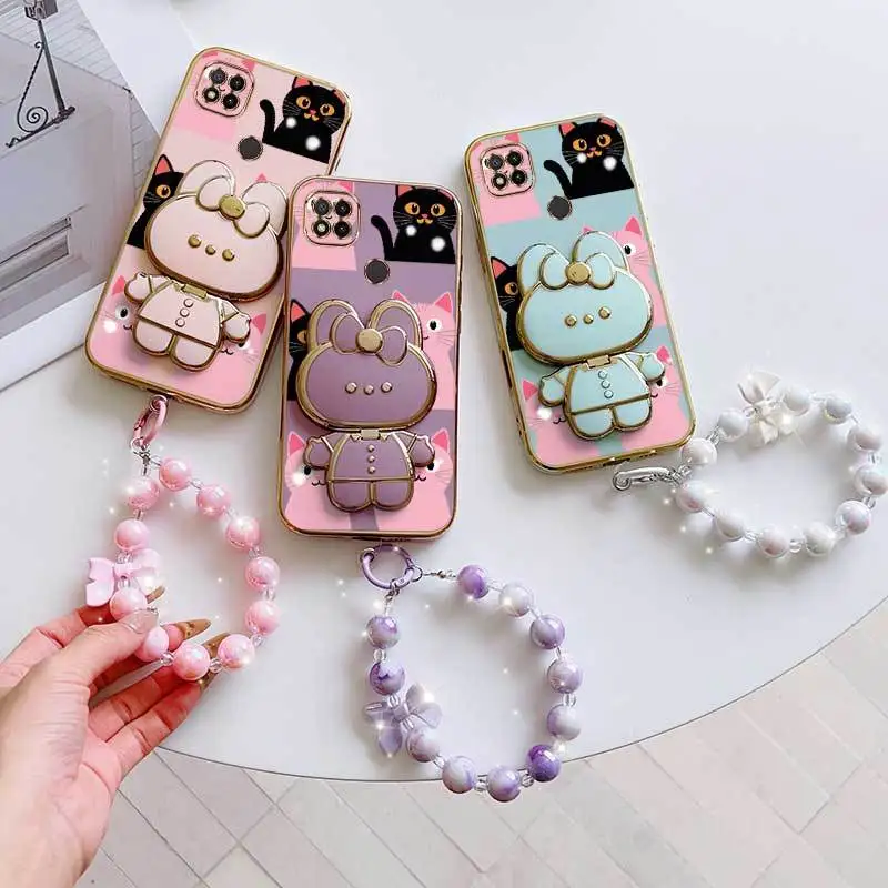 Pink Heart Shape Phone Case Set with Lanyard & Rabbit Stand - 3 Piece Bundle