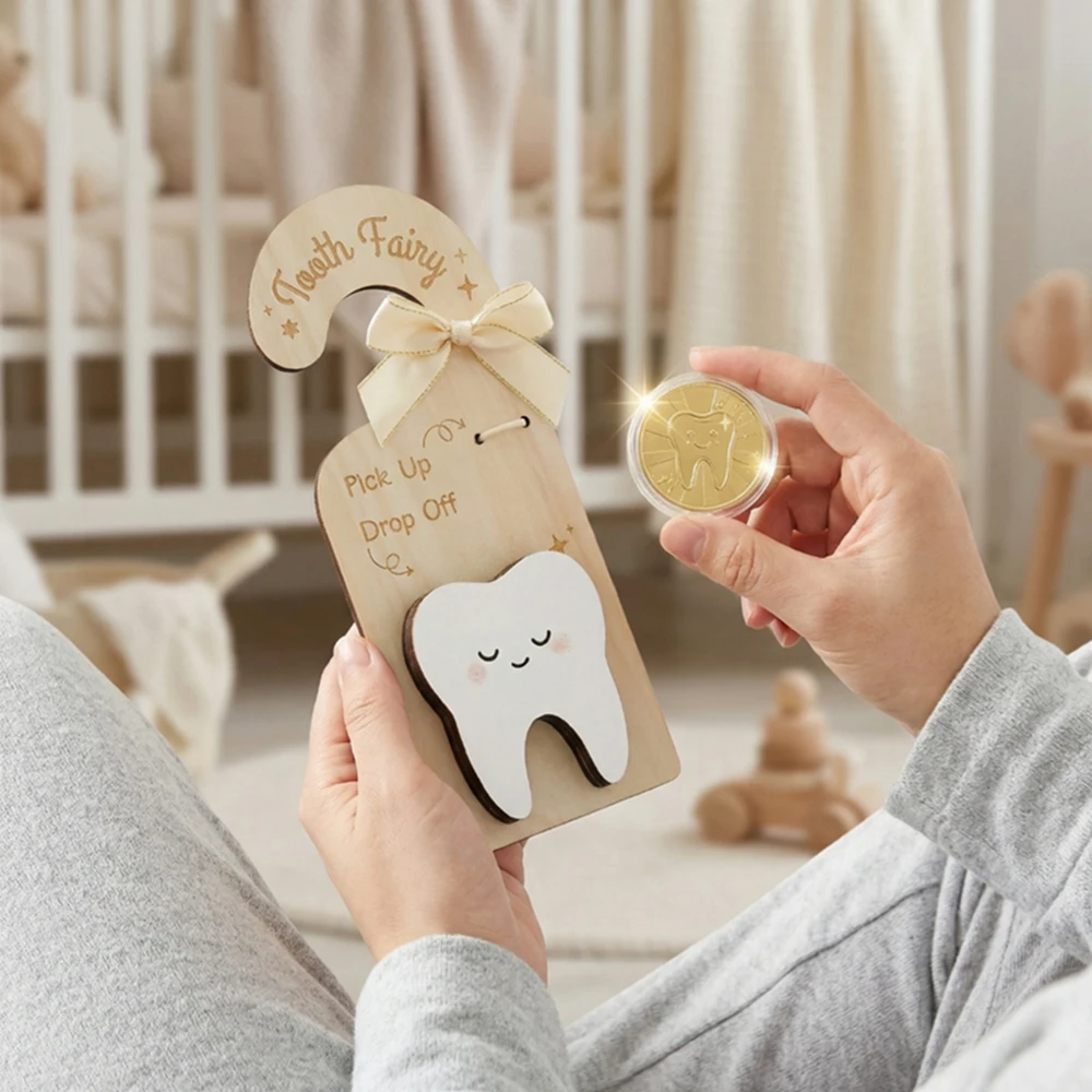 Holz-Zahnfee-Box Aufbewahrungsbox Babyzimmer-Deko Türhänger Milchzahn-Sammlung Babyzimmer-Dekoration für Jungen & Mädchen Geschenk – Detail 12