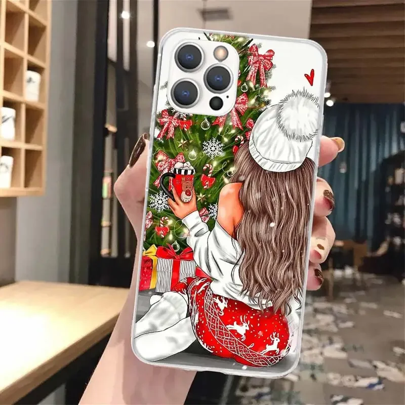 Holiday Edition Transparent Soft Phone Case with Festive Cute Girl Design