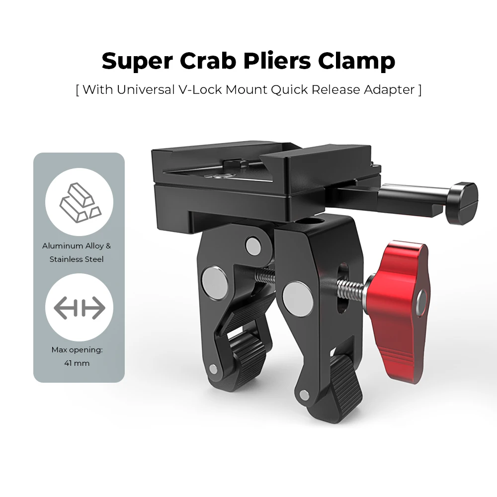 Crab Pliers Clamp With Universal V-Lock Mount Quick Release Adapter For DSLR Camera Battery