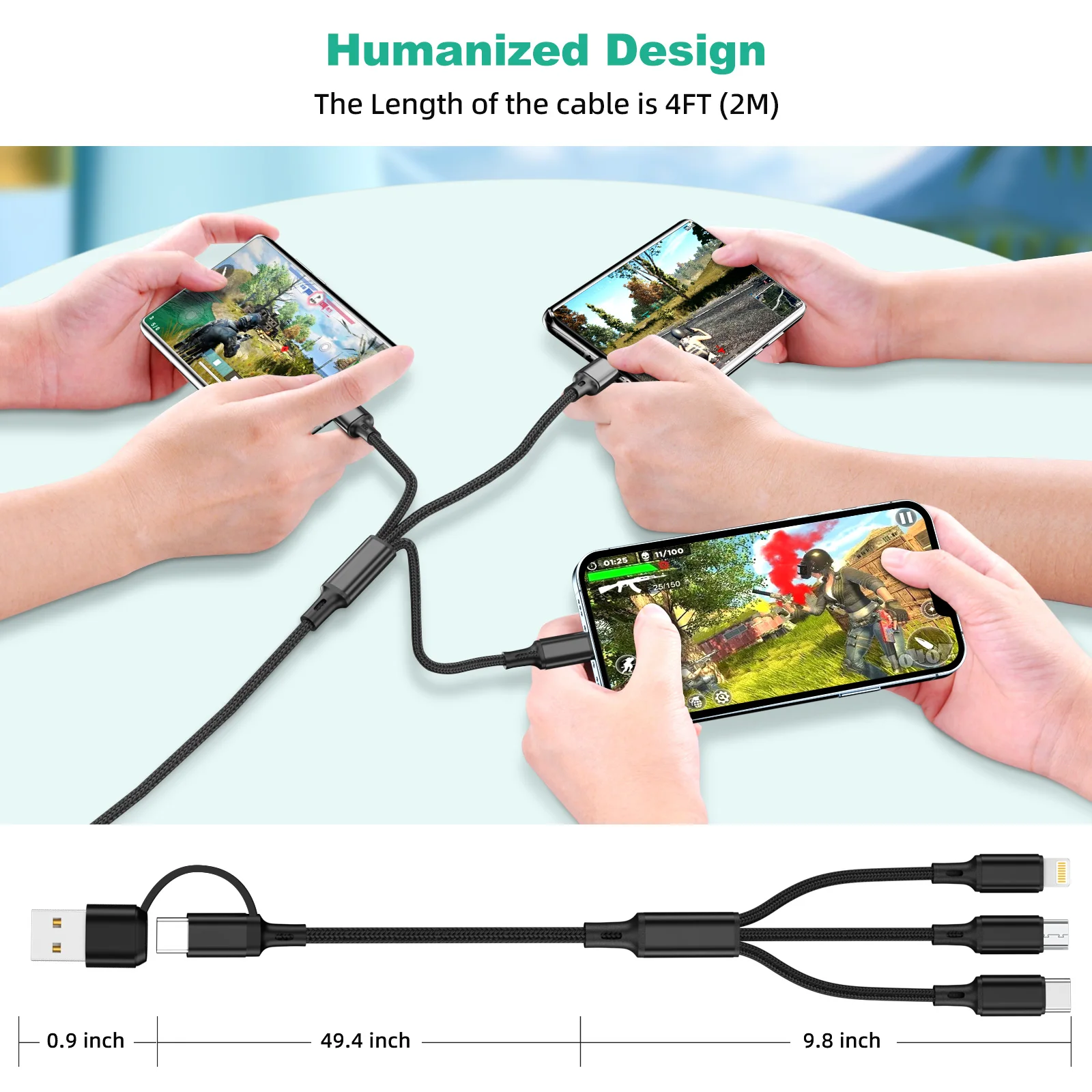 3 in1 Charging Cable Multi Usb Port Multiple Usb Charging Cord Type C Micro  Charger Mobile Phone Wire For iPhone 14 13 12 Huawei - AliExpress