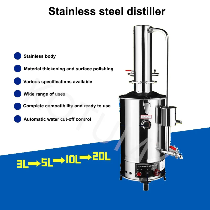 20L Distilled Water Machine Electric Water Distiller Pure Distillation Equipment Stainless Steel Automatic Control