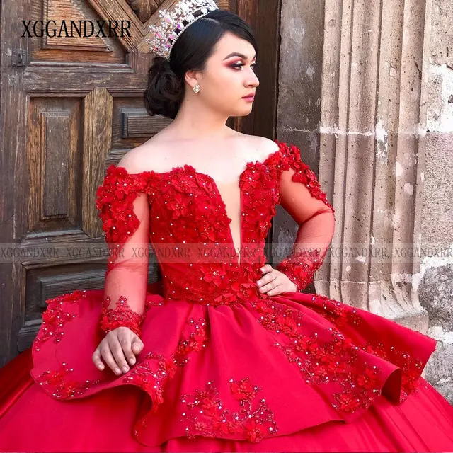 Color Rojo Vestidos De 15 AÃ±os 2020 Rojos Con Dorado Ball Gown