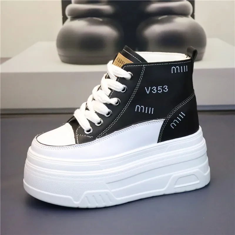 Kluolandi Sneakers Alte Donna Bianche E Nere Con Plateau E Zip