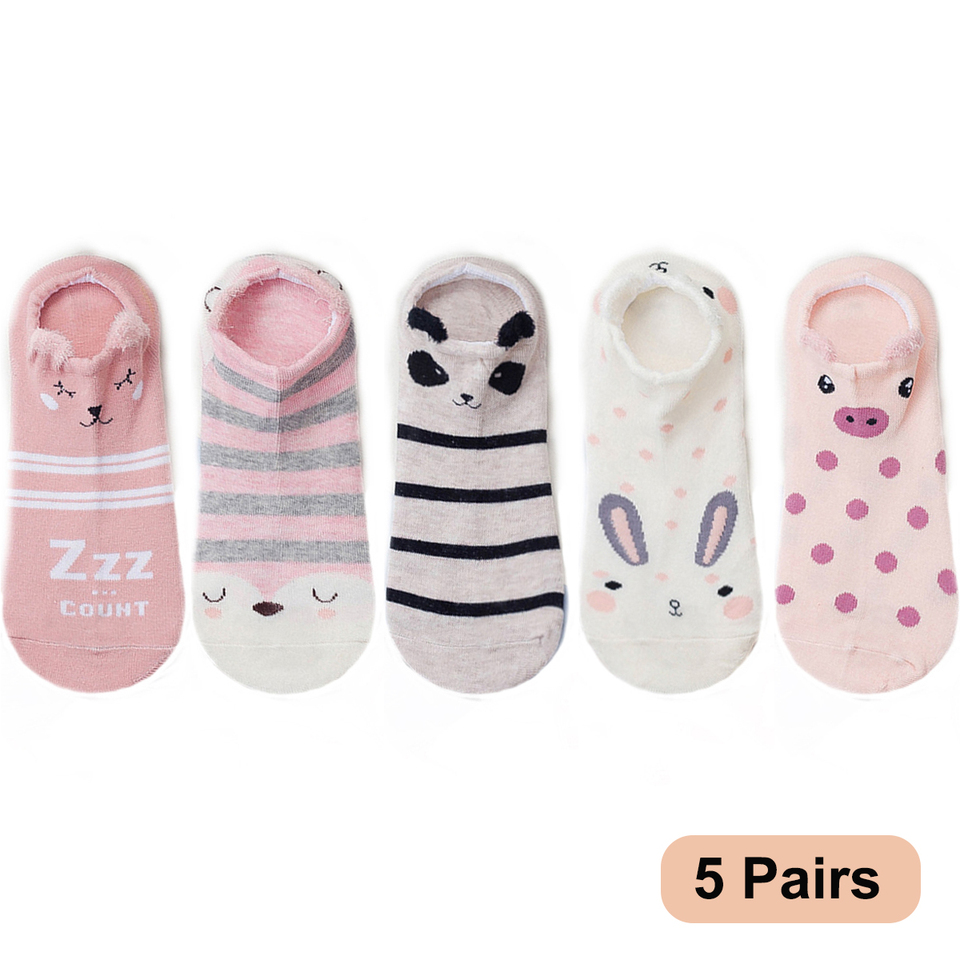 5 pairs women cotton socks stereoscopic Cute Animal Female Kawaii Cat With Dog Summer Short Socks Women Casual Soft Funny Socks