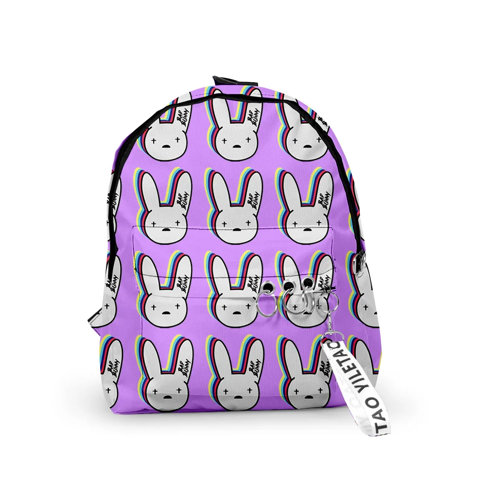 Trendy Cartoon Bad Bunny Backpacks Boys/Girls pupil School Bags 3D Print Keychains Oxford Waterproof Funny Cute Small Backpacks