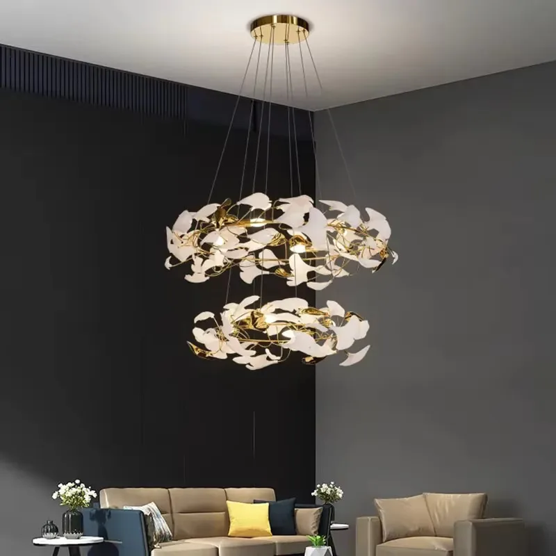 Chandelier - Round Ginkgo Leaf Staircase Light