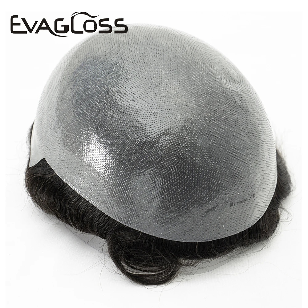 Natural Hairline Skin Pu With Knots Human Hair Toupee Men Wig 0.06mm Knot Male Hair Prosthesis Hair Replacement System For Men 4