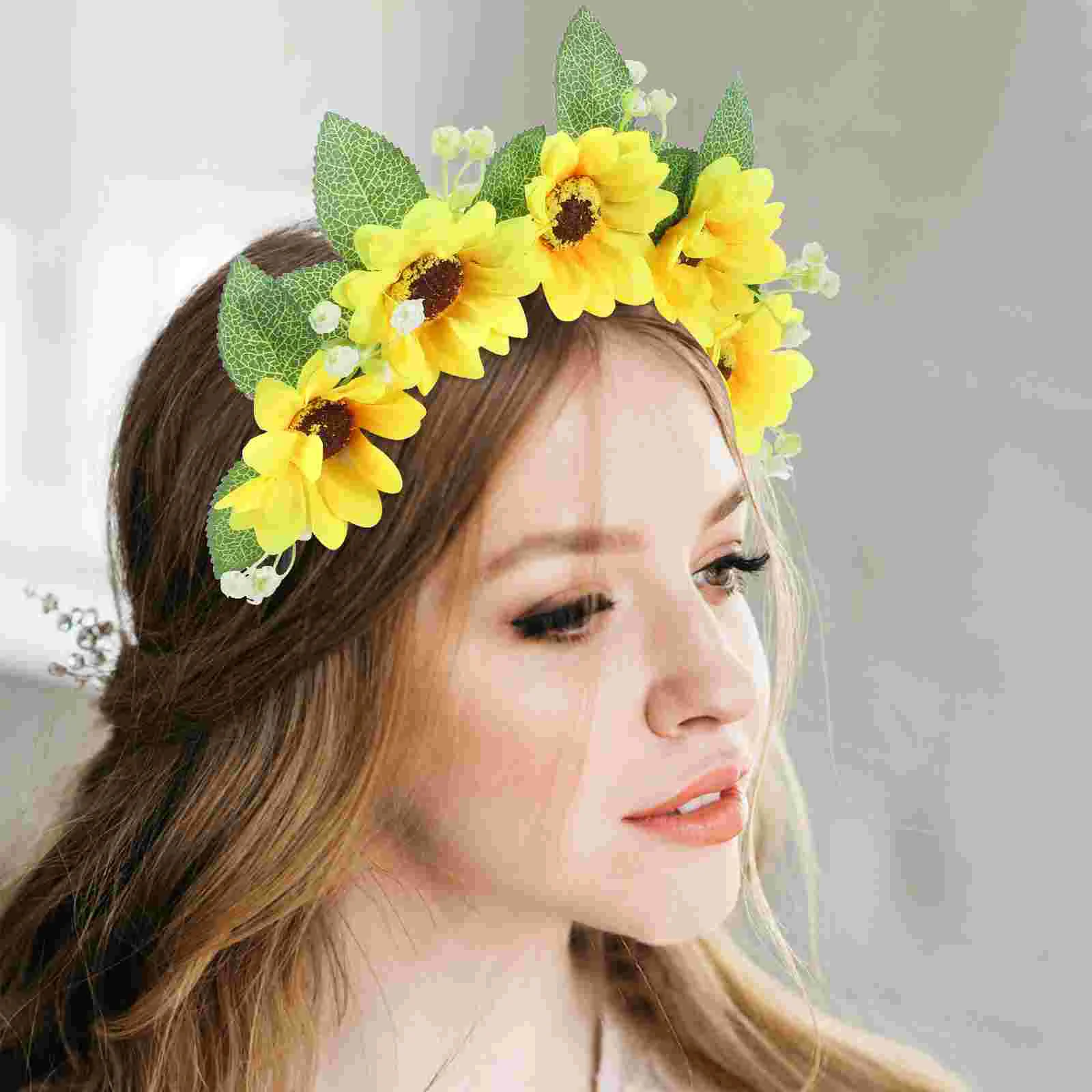 

Boho Decor Garland Headband Flower Crown Women 70s Sunflower Hair Accessories Daisy Bands for Headbands Miss