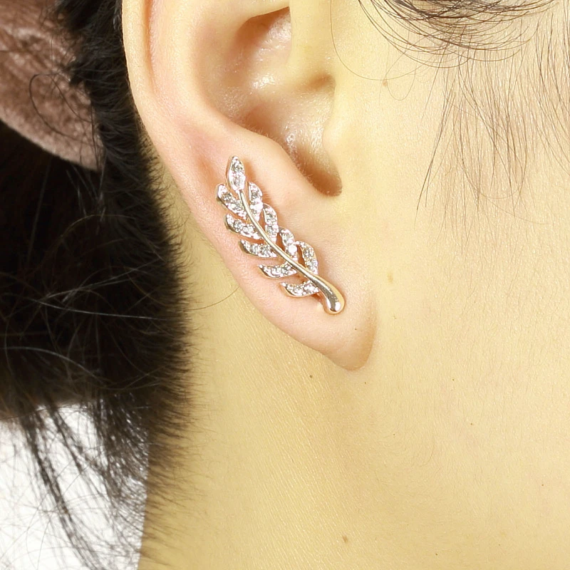 2024 neue Kristall Feder Stud Ohrringe für Frauen Gold Farbe Silber Farbe Blatt Form Mädchen Kleine Ohrringe Mode Ohr Schmuck – Detail 7