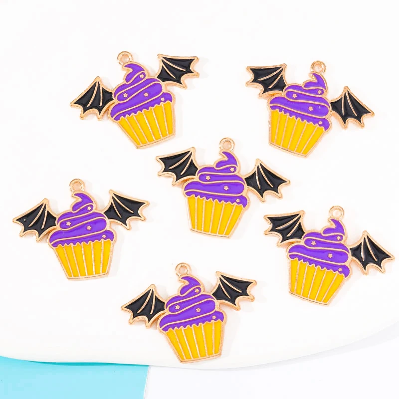 

20pcs 30*22mm Purple Enamel Ice Cream Bat Creative Funny Halloween Pendants DIY Phone Chain Bracelets Accessories Charm Jewelry