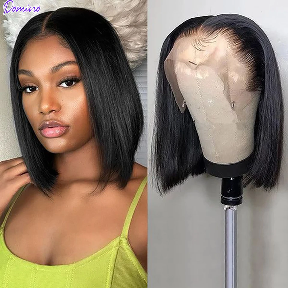 

Domino 13x6 Transparent Lace Frontal Wig Bob Straight Hair With Baby Hair Brazilian Remy Lace Front Wigs Human Hair For Women