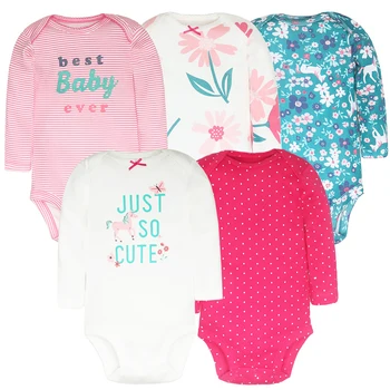 Set di 5 Body per Neonata 2026, Manica Lunga, 100% Cotone, con Stampe Cartoon, Abbigliamento per Bambini 3-24 Mesi