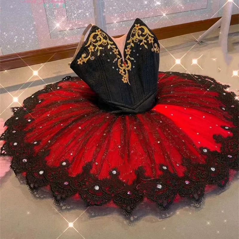 

Children Ballet Costumes Tutu Skirt Don Quixote Ballet Gauze Skirt Red Black Girls Kids Ballet Stage Performance Dress With Hoop