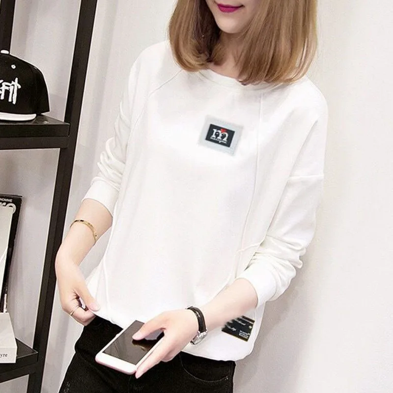 Autumn  Winter Fashion Trends Korean Edition Round Neck Foreigner Print Loose Versatile Casual Slim Women's Long Sleeve Sweat