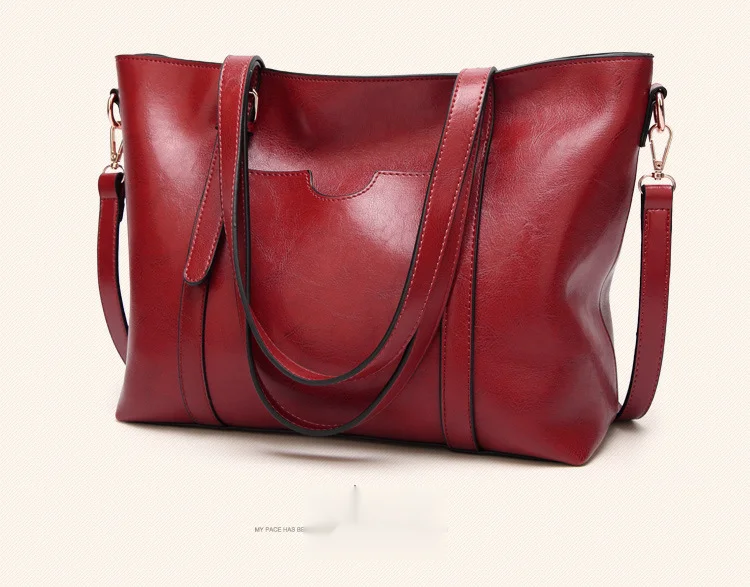 Wind oil wax handbag, patent leather glossy tote trendy versatile women's one shoulder bag, simple and large bag_voghion.com