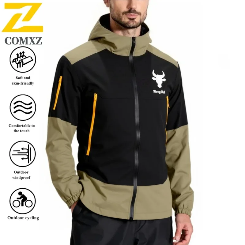 Men's Windproof Waterproof Hooded Jacket Big Pockets High Street Print Outdoor Windbreaker Coat for Hiking Trekking  Streetwear