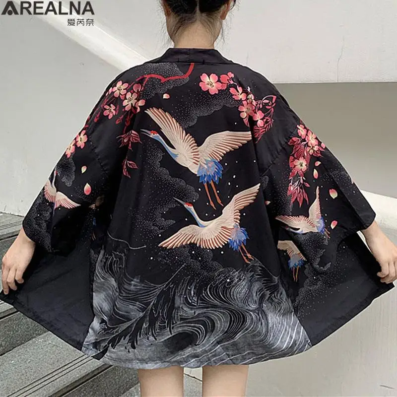 

Kimonos Woman 2023 Japanese Kimono Cardigan Cosplay Shirt Blouse For Women Japanese Yukata Female Summer Beach thin coat + belt