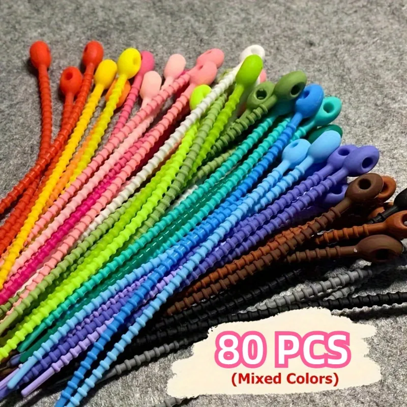 80Pcs Twistable 및 다기능 케이블 와이어 주최자 80Pcs 이어폰 라인 용 실리콘 코드 관리 타이