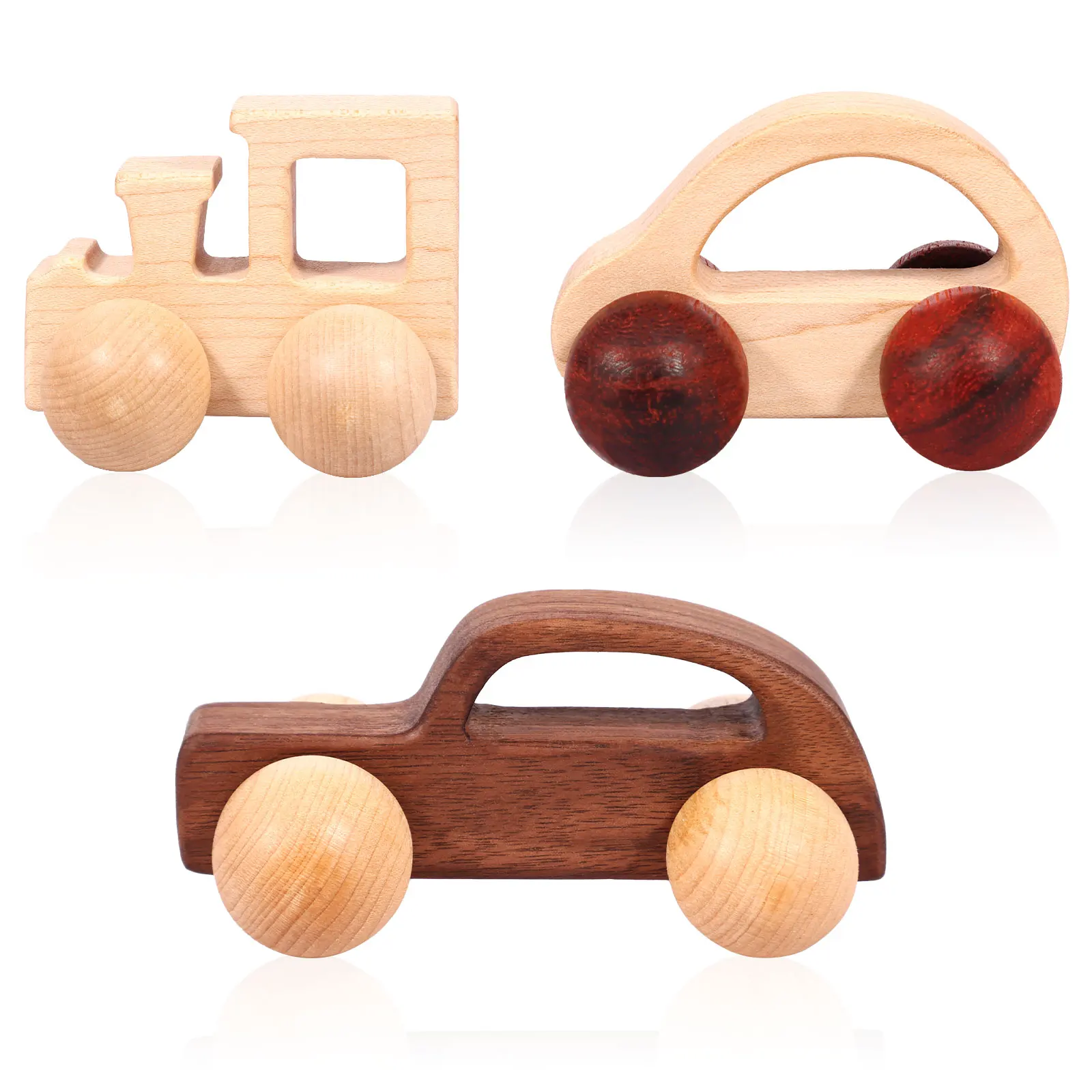 

3Pcs Wooden Toys Cars for Babies 6 to 18 Months Baby Holding Car Wood Toy Baby Chewing Toys Montessori Cute Wooden Car Toy