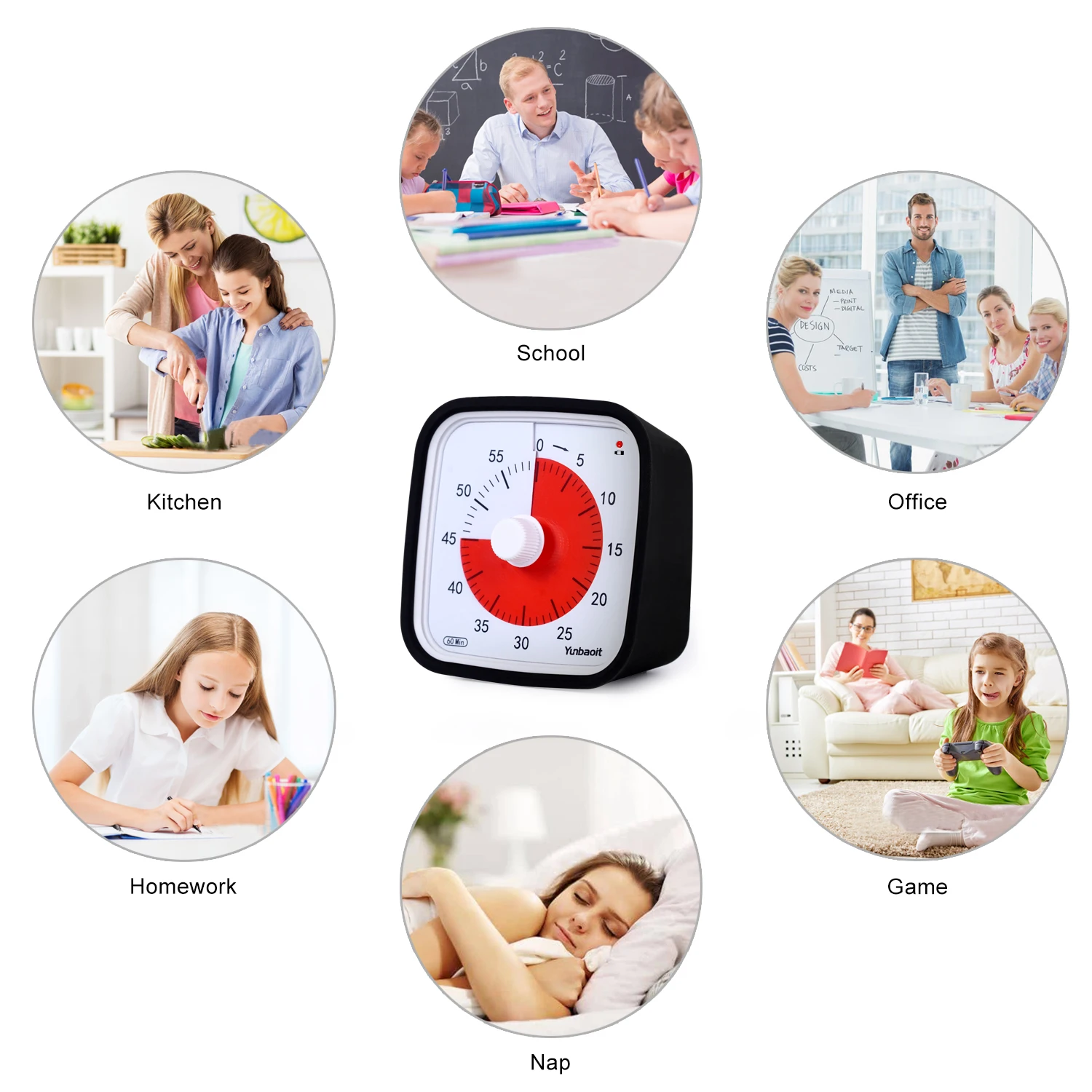 Visual Timer Yunbaoit VT01 Upgraded 60 Minute Visual Timer with Protective Case Silent Countdown Timer for Kids cooking classroom sports