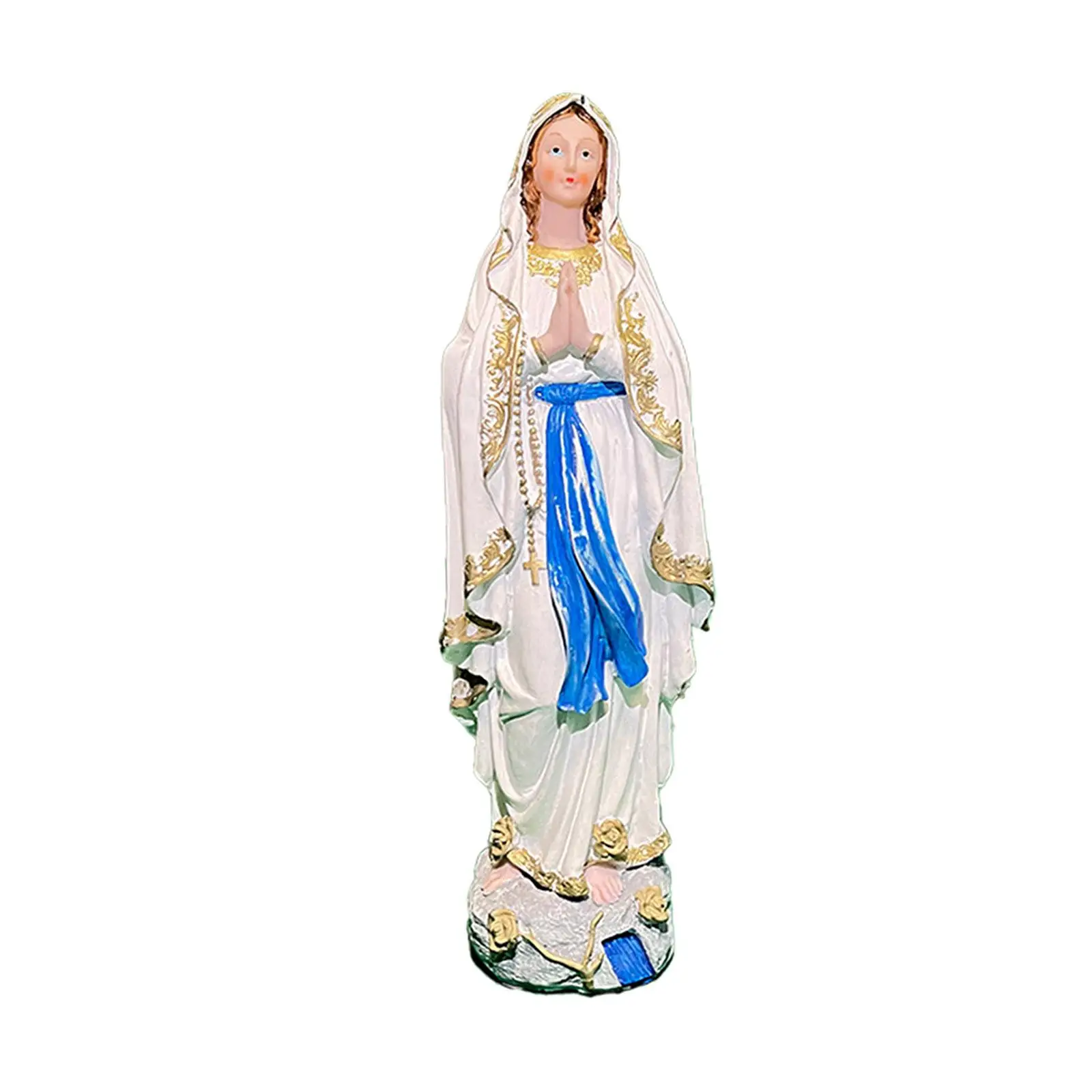 Mary Figurine Craft Resin Handpainted Holy Worship Catholic Religious Collection Sculpture for Prayer Family Shelf Home Tabletop