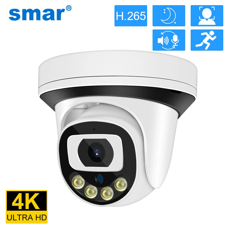 Smar 4K 8MP 5MP 4MP 3MP Dome POE Camera Ai Face Detect Built-in Microphone Security IP Camera IR/Color Night Vision Onvif ICsee