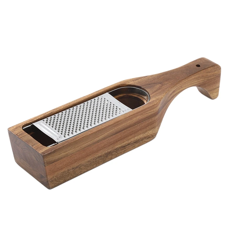 

Stainless Steel Cheese Grater With Removable Acacia Wood Collector Cheese Grater With Box Cheese Tools Server
