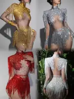 Birthday Party Nightclub Dj Stage Performance Costume Women Sparkly Rhinestone Sequin Tassel Stretch Bodysuits - Image 5