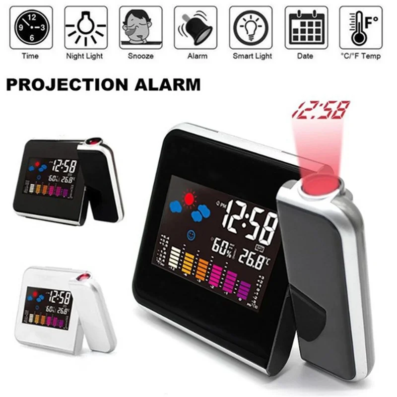 Deofde Despertador Proyector, Reloj Despertador Digital con Pantalla LCD  Grande, Reloj Proyección Digital con Alarmas Dobles, Reloj Mesita de Noche,  Reloj Proyector Techo, Termómetro Interior : : Hogar y cocina