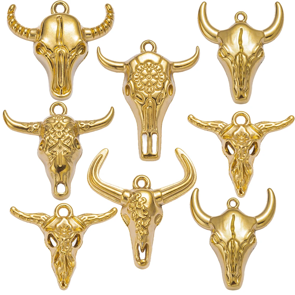 5 Stück Edelstahl Western Rinder Schädel Kuh Bull Kopf Charms Anhänger für DIY Ohrring Halskette Armband Schlüsselanhänger Schmuckherstellung