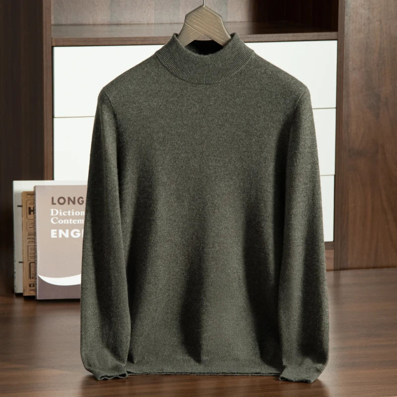 

ZYCZCXX 100% Pure Cashmere Pullover Men's Cashmere Sweater High Quality Autumn/Winter Thick Warm Half Turtleneck Sweater Top