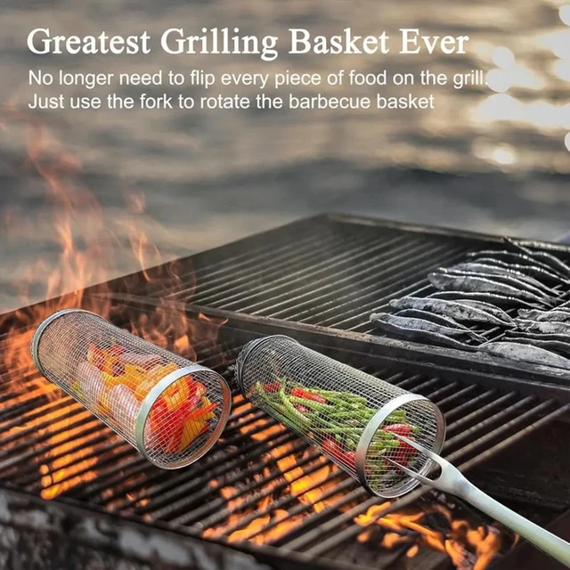 Barbecue Ketrecek Grill Rács Kemping Piknik Edények Kültéri Kerek Bbq Tábortűz Gördülő Kosár - Image 6