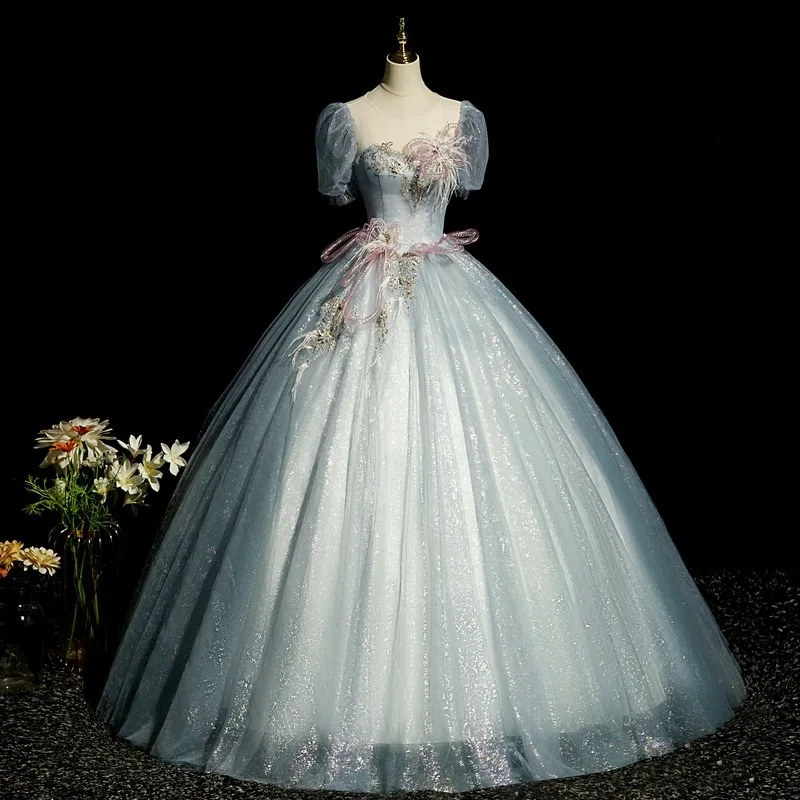 

Shiny Lace Applique Off The Shoulder Quinceanera Dresses Ball Gown 2024 Sheer Neck Beading Long Sweet 16 Dresses Wedding Gown