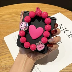 Cute Pink Beaded Bracelet Strap Love Phone Case - Hinge Protective Cover - Razr 50 Ultra (Black)