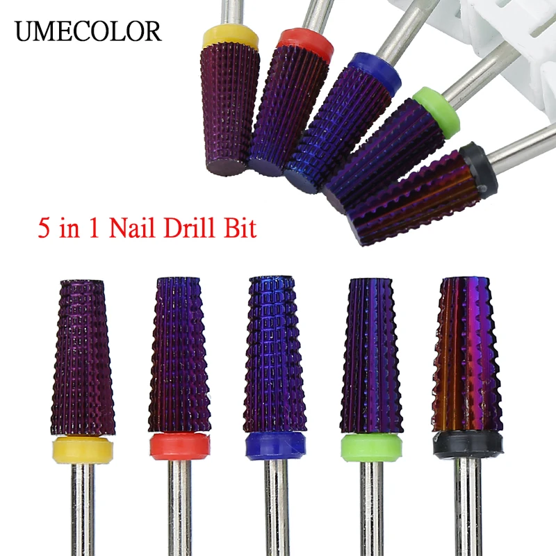 Purple Plated 5 in 1 Tungsten Carbide Nail Drill Bit Straight Groove