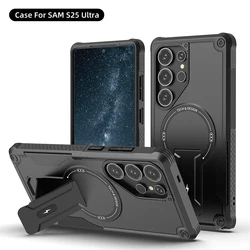 Magnetic Armor Shockproof Case with Foldable Stand - Wireless Charging Compatible for S26 Ultra (Black)