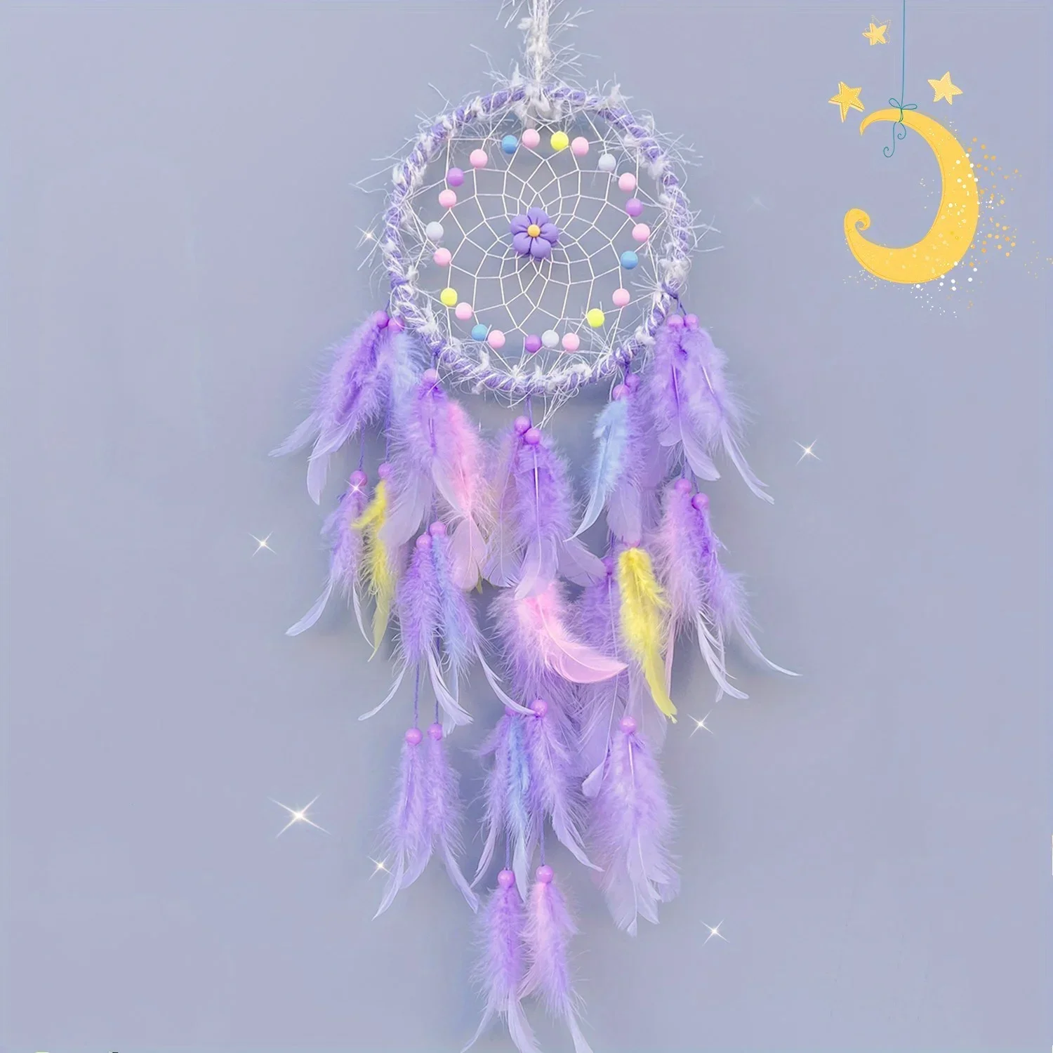 다채로운 깃털 보라색 드림 캐처, 수제 깃털 펜던트 구슬, 어린이 침실용 벽걸이 장식, 1 개  Best5