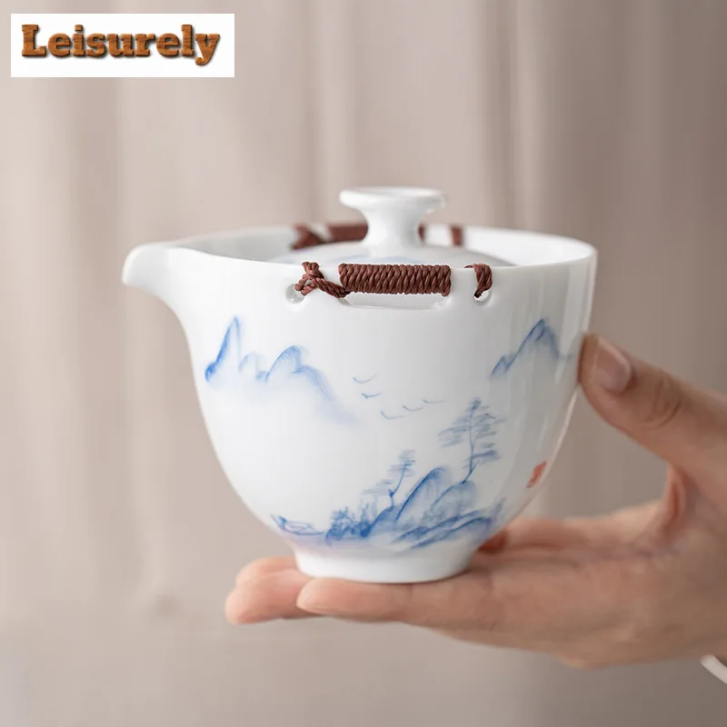 Hand-painted Dehua White Porcelain Tea Set Complete Set Tea Tray Tea Ceremony Set Teapot and Tea Cup Set Kung Fu Tea Items Craft