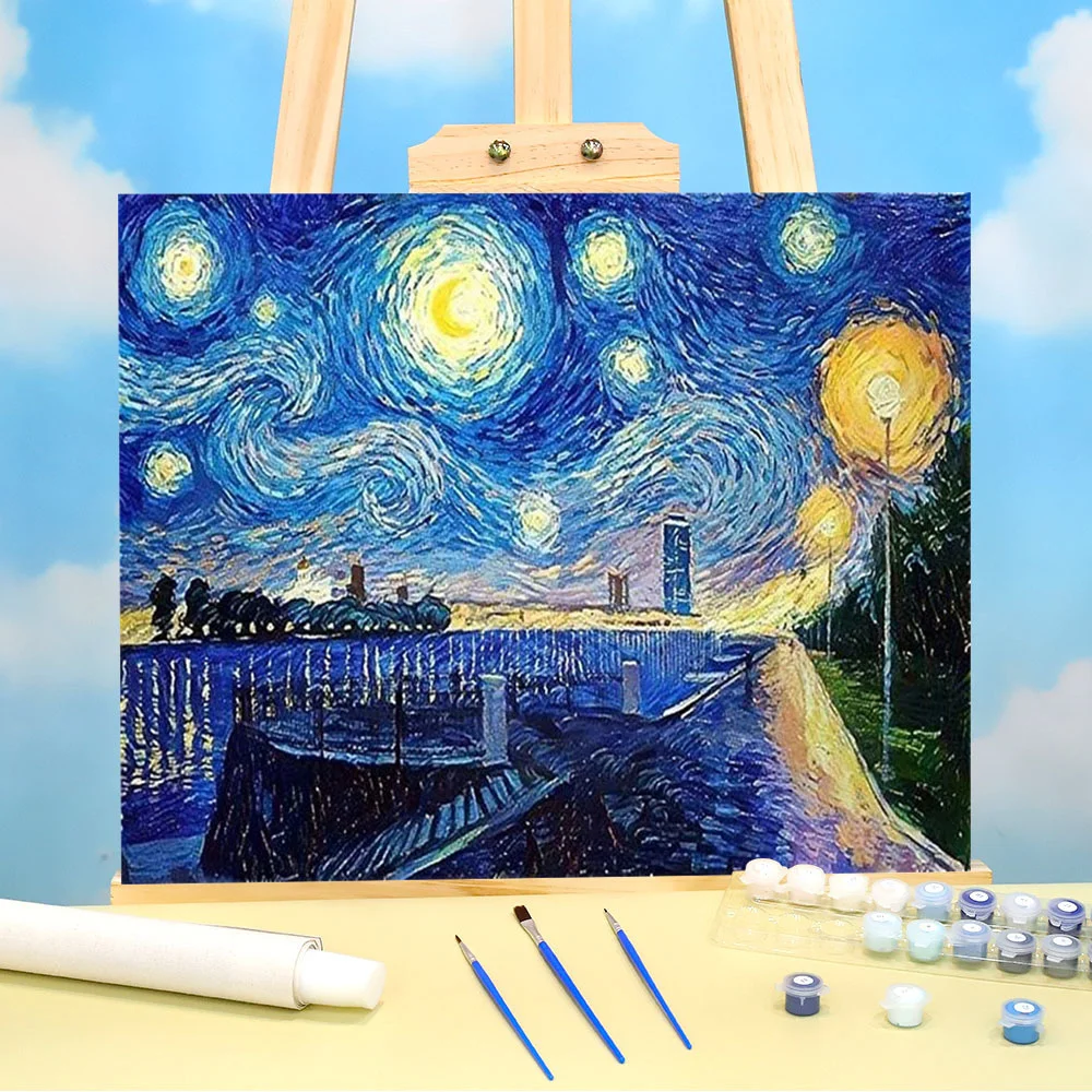 Pintura por números Noche estrellada de Van Gogh Kit de actividades para  adultos Imprimible Color avanzado por números Decoración del hogar DIY  Diseño mejorado -  España