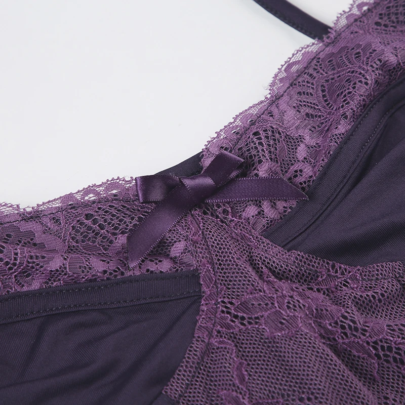 Lace Trim Bow Halter Rompers Women Sexy Hotsweet Fashion Patchwork Purple Bodysuit s Trendy New